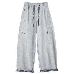 粉色弯刀工装裤子女春秋季新款高腰窄版香蕉镰刀直筒运动阔腿卫裤