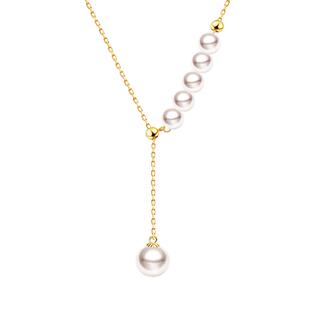 KEZ人鱼泪项链女akoya海水珍珠颈饰18K金Y字链两戴串珠毛衣锁骨链