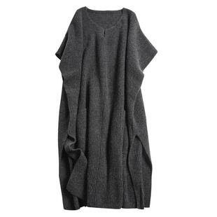 法国设计师小众轻熟气质羊绒马甲裙女中长款宽松大廓形毛针织坎肩