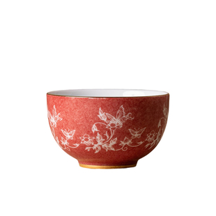 儒笙主人杯陶瓷茶杯品茗杯家用喝茶单杯功夫茶具刻花蝶恋花中式