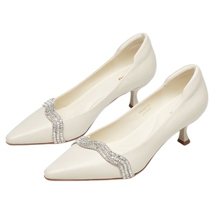 KISSCAT接吻猫[星河涟漪]晚宴高跟鞋26新尖头婚鞋舒适白色单鞋女