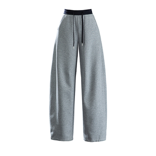 浅灰色运动弯刀裤女2026新款今年流行款的裤子春秋季高腰阔腿卫裤