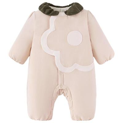 babylove女宝宝夹棉连体衣冬季加厚婴儿哈衣御寒洋气外出保暖衣服