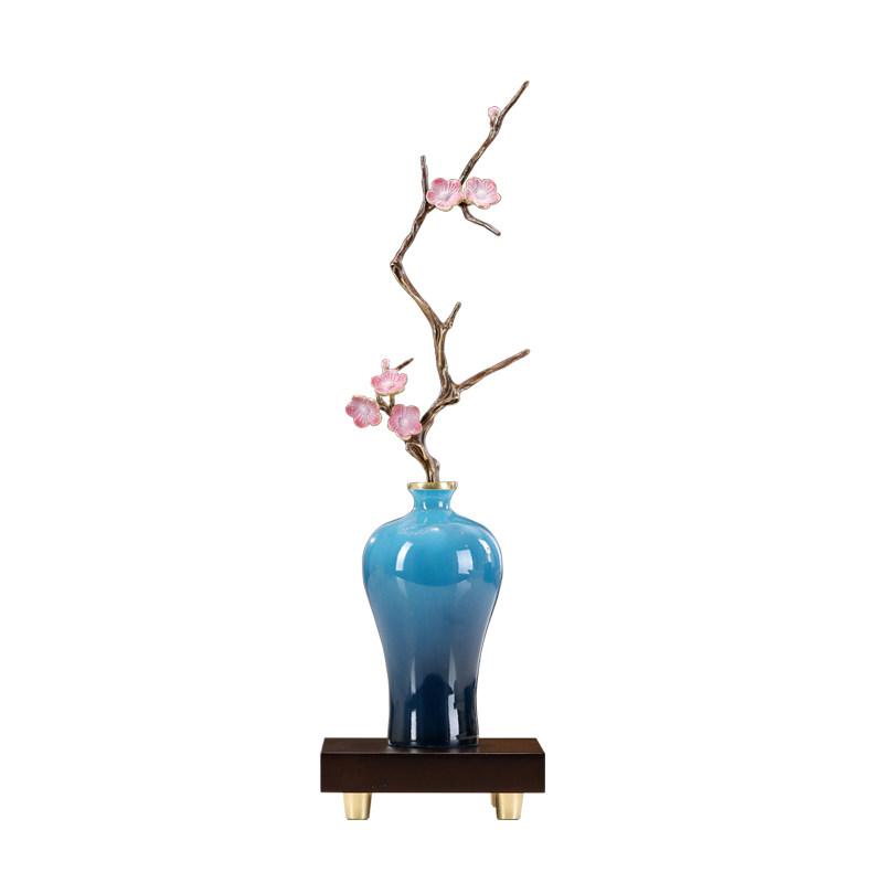 南初先生梅花栖云瓶铜摆件工艺品