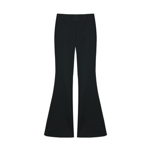 pusumede 冬日腿精 黑色高腰微喇休闲裤女弹力修身显瘦薄绒喇叭裤