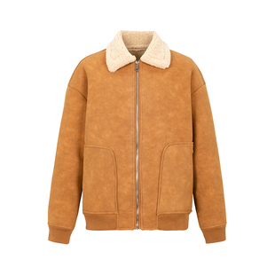 dorydory麂皮绒皮毛一体外套短款大衣秋冬高级感冬天外套