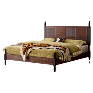 法式复古西尔万大床主卧室1.8m双人床美式实木床红橡木高档婚床