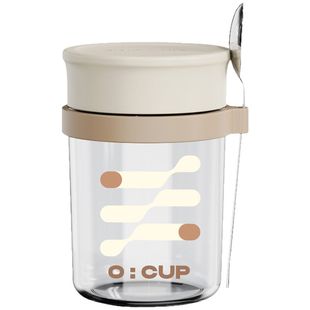 隔夜燕麦杯子带盖带勺玻璃便携早餐沙拉奶昔麦片水果酸奶杯碗外带