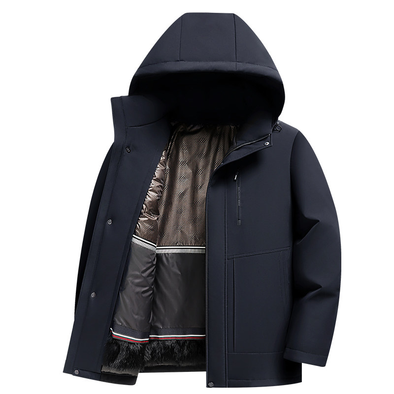 【兔毛皮草内胆派克】可脱卸加厚保暖棉服男士外套中年爸爸装棉衣