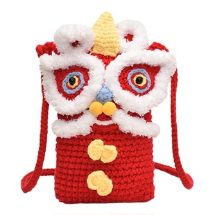 迷你小包包女童2026新款红色新年拜年包儿童斜挎针织老虎头醒狮包