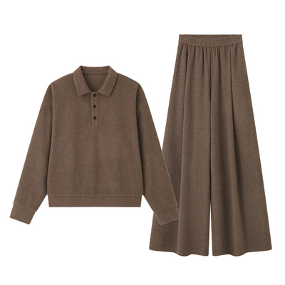休闲polo领阔腿裤套装女秋冬新款