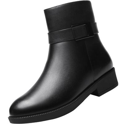 强人3515羊毛棉鞋女冬季加绒加厚女鞋真皮保暖短靴黑色马丁靴皮鞋