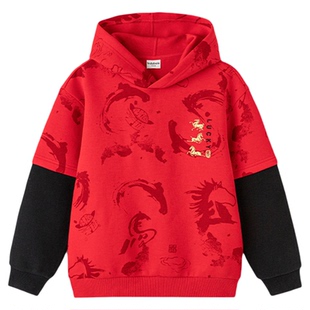 巴拉巴拉男童卫衣红色马年亲子装兄弟俩2026新年衣服儿童拜年服潮