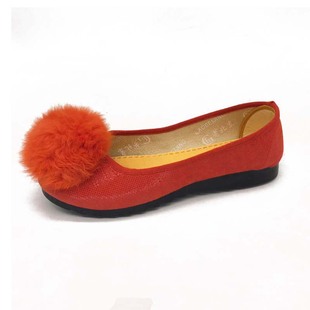 老北京布鞋女鞋黑色春秋季正品毛球单鞋平跟鞋软底防滑工作妈妈鞋