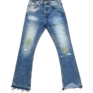 OC出品erd风格蓝灼烧破坏水洗vibe牛仔裤男美式高街破洞微喇裤