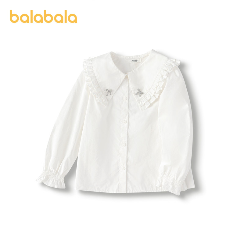 巴拉巴拉童装女童长袖衬衫秋装纯棉衬衣时尚木耳边甜美大翻领舒适