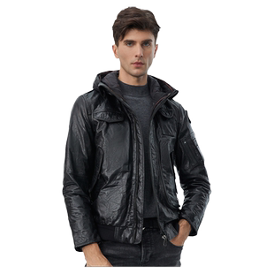 兽王冬季新款男士马皮真皮皮衣羽绒服加厚连帽中长款皮外套