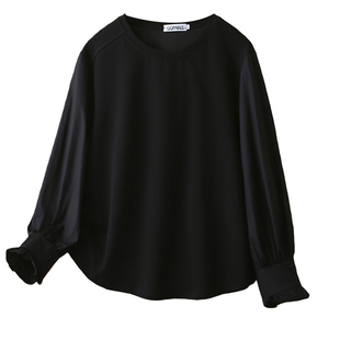 正肩t恤女大码2026年春季新款胖mm200斤时尚花边袖遮肚子长袖上衣