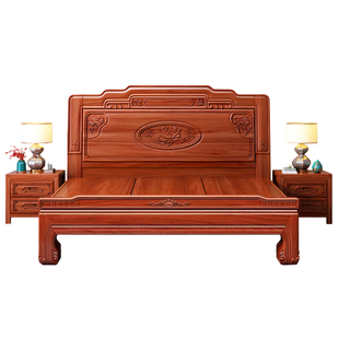 金花梨木全实木床榫卯老虎脚1.8米双人床主卧大床明清古典雕花床