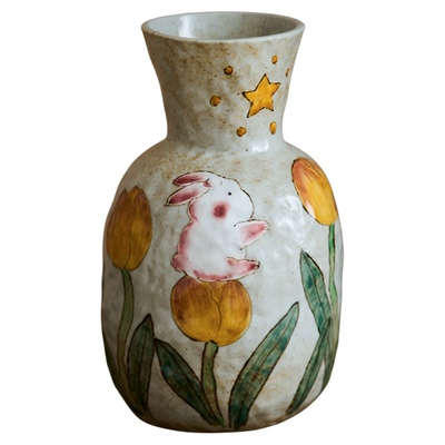 景德镇中古风水培可爱兔子陶瓷花瓶高级感小众复古客厅装饰摆件小