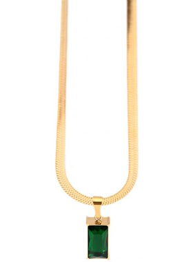 钛钢不掉色女方形祖母绿项链