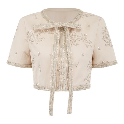 Wardrobes by chen2025AW 重工珠绣蝴蝶结短款上衣短款荷叶边半裙