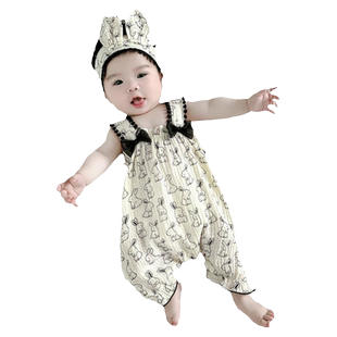 女宝宝无袖童装夏季1一周岁婴儿全棉衣服2个月5到6幼童7连体套装8