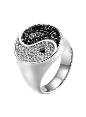 黑骨八卦太极中国风镶钻暗黑戒指