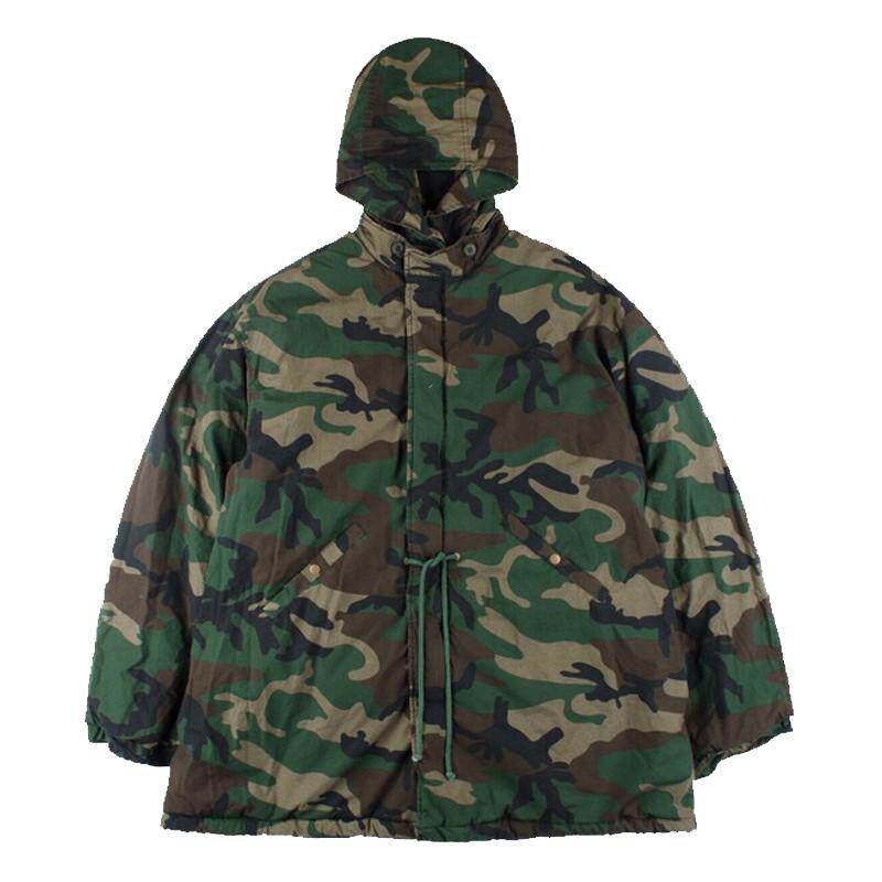 普通版Yeezy season 5 迷彩棉大衣 羊羔毛 过膝宽松