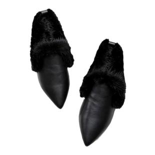 小码31 32 33女鞋2025秋冬新款水貂毛瓢深口尖头平底加绒毛毛单鞋