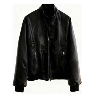 复古机车风肌理感黑色立领皮衣羽绒服男冬季新款痞帅拉链夹克外套