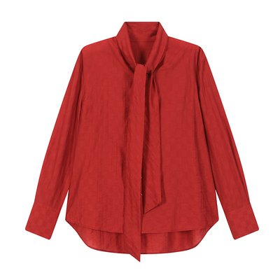 蓝点25早春宽松飘带领衬衣设计款