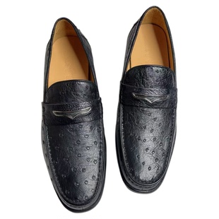 皮鞋男款纯真鸵鸟皮男鞋真皮鞋底手工拉线套脚商务休闲百搭正品鞋