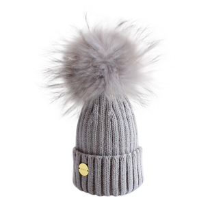 秋冬亲子款宝宝貉子毛球帽1-5岁儿童毛线帽子围巾一套 婴儿可爱帽