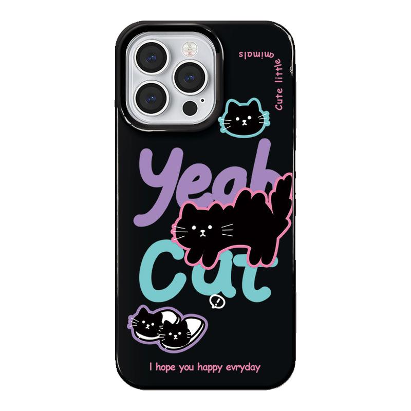 ins甜辣风猫咪适用苹果15promax不会撞壳的手机壳iPhone13亮黑色14新款12带链条11硅胶17PROMAX软XS女16plus