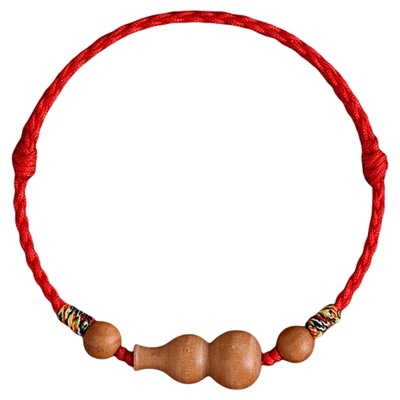 普陀山天然老桃木葫芦红手绳手链