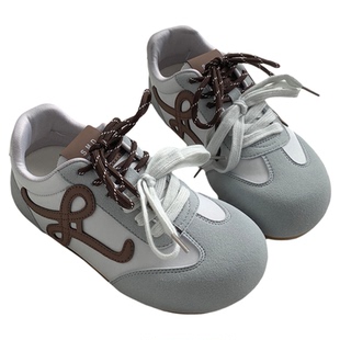 雾霾蓝勃垦鞋复古风德训鞋2026新款时尚女鞋系带运动休闲鞋阿甘鞋