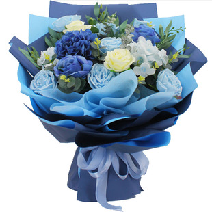 仿真花束大束手捧花永生颁奖舞台献花交车假花拍照教师节蓝色玫瑰