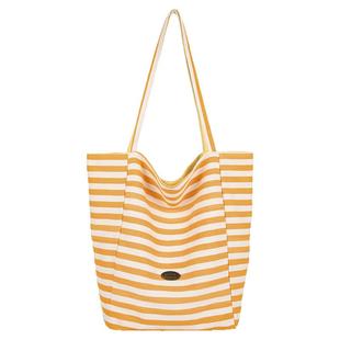 夏天条纹帆布袋韩国ins慵懒风托特包学生大容量休闲单肩包包女潮