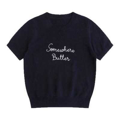 LINHOUSE法式复古藏蓝色针织短袖