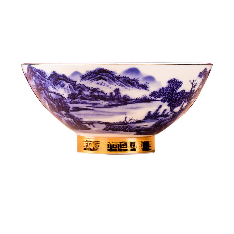 青花瓷碗中式金边景德镇