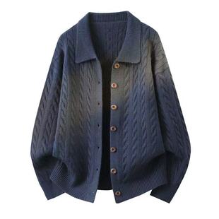 美式潮牌开衫毛衣男秋冬潮流休闲宽松高级感麻花纹针织上衣外套潮