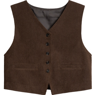 六条猫studio复古灯芯绒马甲女日系休闲V领叠穿条绒无袖马夹背心