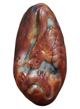 和田玉红沁籽料龙腾四海手把件