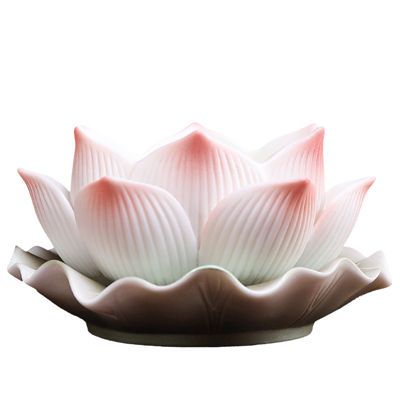陶瓷莲花烛台灯座珍珠彩高档精工