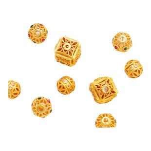 哑金保色古法锆石9mm镂空圆珠方珠花球扁隔珠手工diy饰品配件散珠