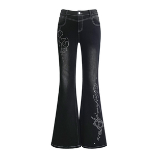 UNIFREE轻亚复古牛仔裤女25秋季新款修身显瘦拼接高级感微喇裤子