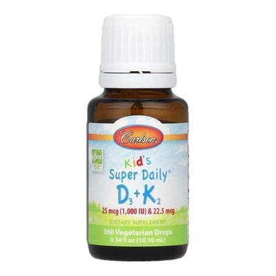 Carlson儿童超级每日维生素D3K2液体钙维生素骨骼发育健康牙齿