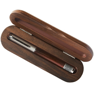 笔下胡桃木随身笔盒单支 文具盒实木轮回笔收纳盒签字笔钢笔