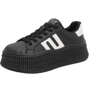 戚薇同款百丽女鞋子贝壳头厚底德训新款板鞋休闲小白鞋D2A1DAM5预